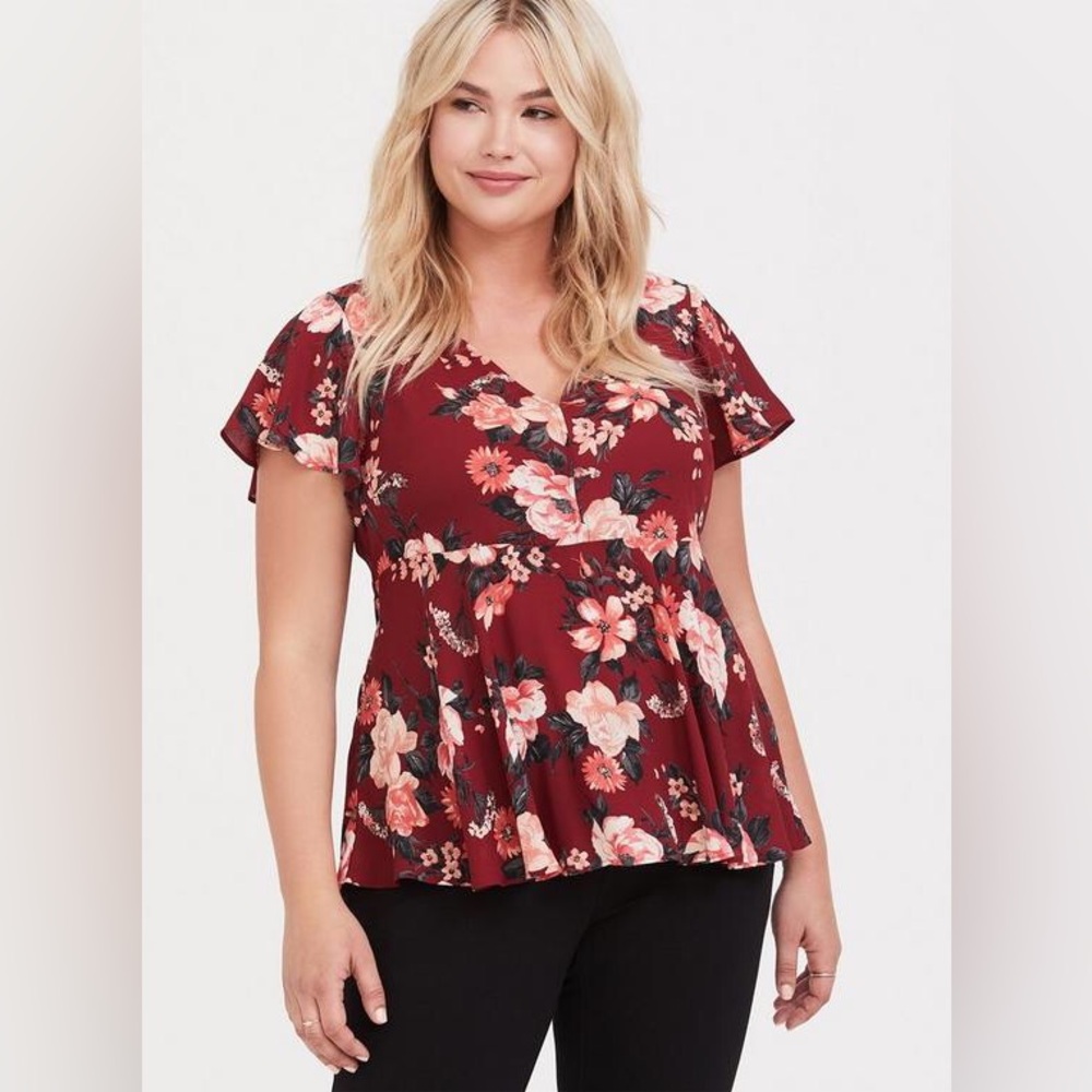 TORRID Babydoll Georgette Flutter Sleeve Blouse